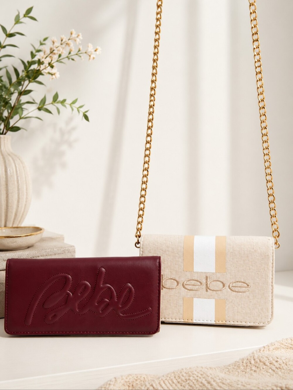 Bebe Paisley Almond Canvas Crossbody Bag & Burgundy Wallet Set NWT